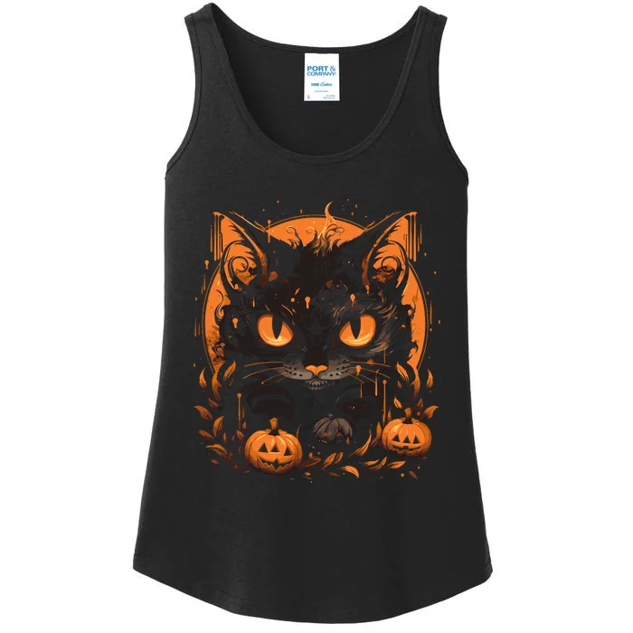 Retro Black Cat Halloween Pumpkin Costume Ladies Essential Tank