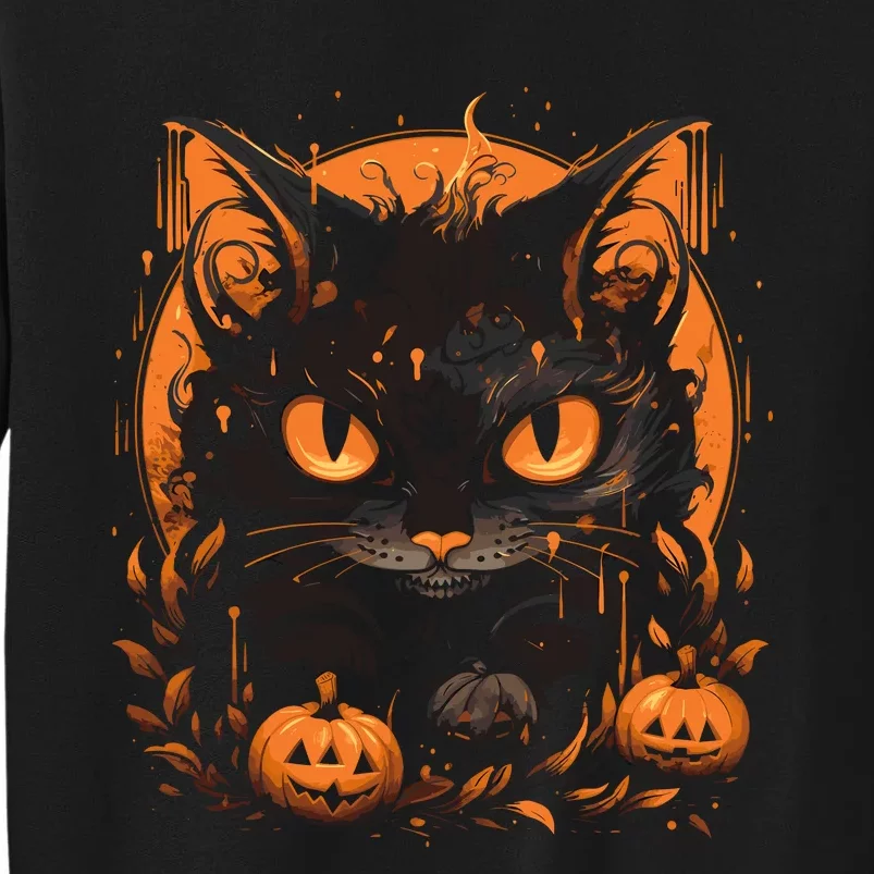 Retro Black Cat Halloween Pumpkin Costume Tall Sweatshirt