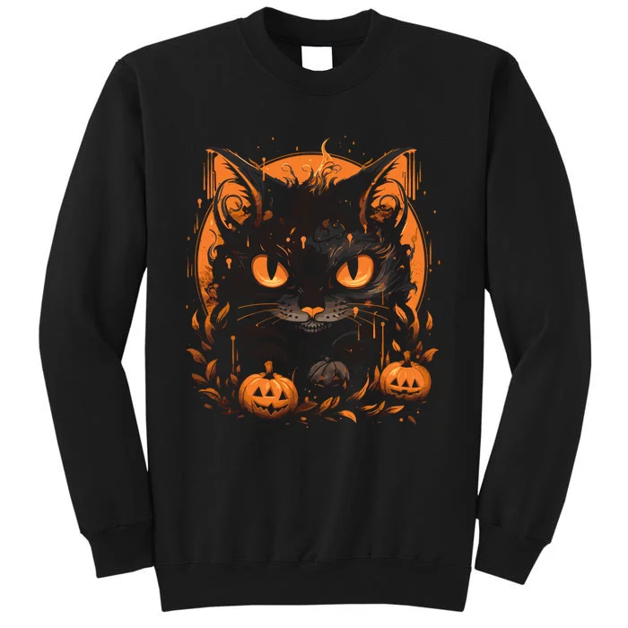 Retro Black Cat Halloween Pumpkin Costume Tall Sweatshirt