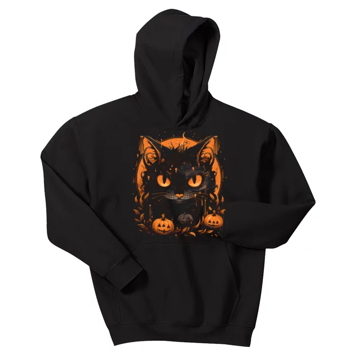 Retro Black Cat Halloween Pumpkin Costume Kids Hoodie