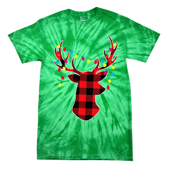 Red Black Christmas Gifts Buffalo Plaid Deer Tie-Dye T-Shirt