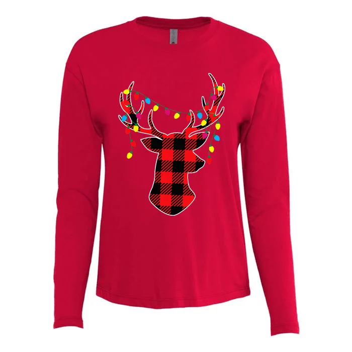 Red Black Christmas Gifts Buffalo Plaid Deer Womens Cotton Relaxed Long Sleeve T-Shirt