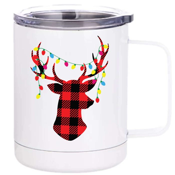 Red Black Christmas Gifts Buffalo Plaid Deer Women Men Front & Back 12oz Stainless Steel Tumbler Cup