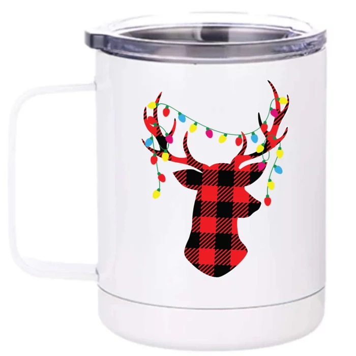 Red Black Christmas Gifts Buffalo Plaid Deer Women Men Front & Back 12oz Stainless Steel Tumbler Cup