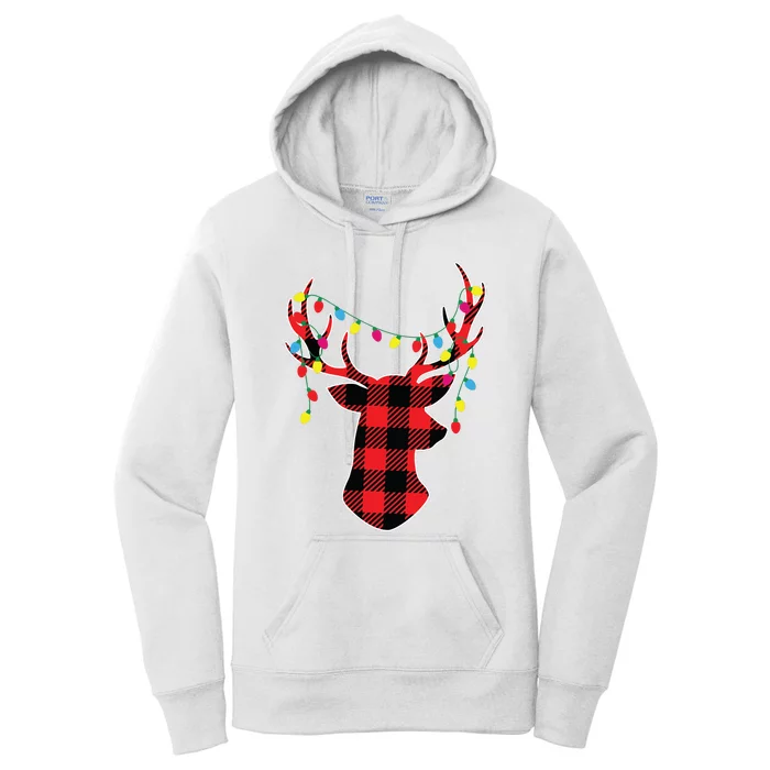 Red Black Christmas Gifts Buffalo Plaid Deer Women Men Women's Pullover Hoodie