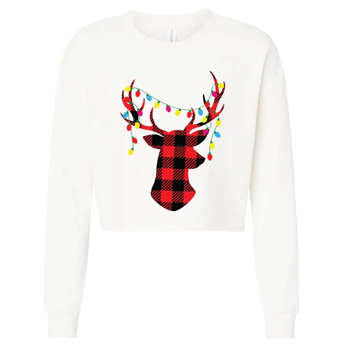 Red Black Christmas Gifts Buffalo Plaid Deer Women Men Cropped Pullover Crew