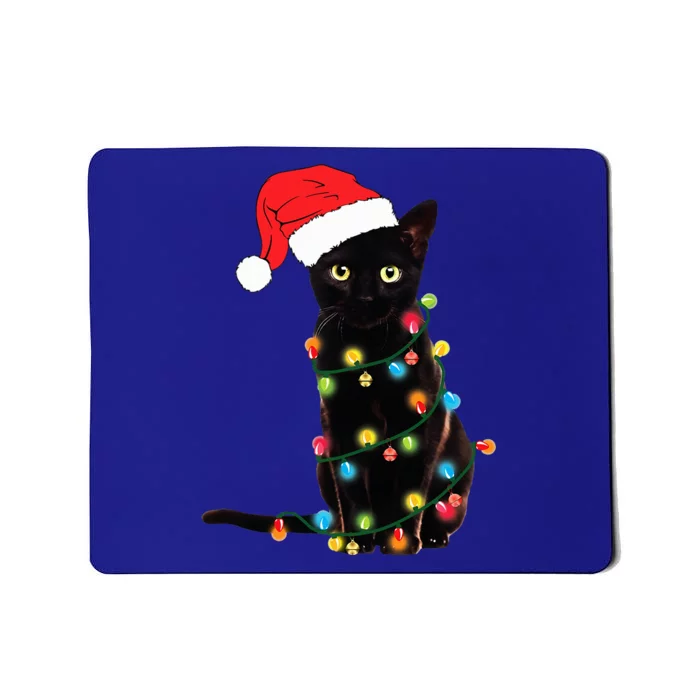 Retro Black Cat Christmas Light Funny Cat Mousepad