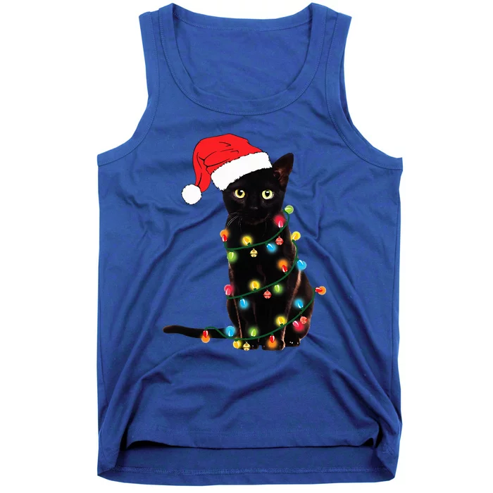 Retro Black Cat Christmas Light Funny Cat Tank Top