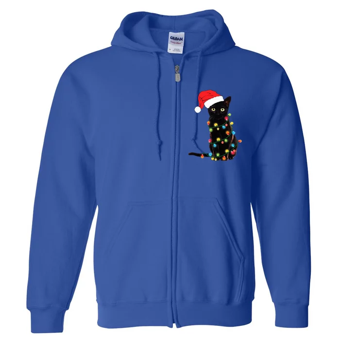 Retro Black Cat Christmas Light Funny Cat Full Zip Hoodie