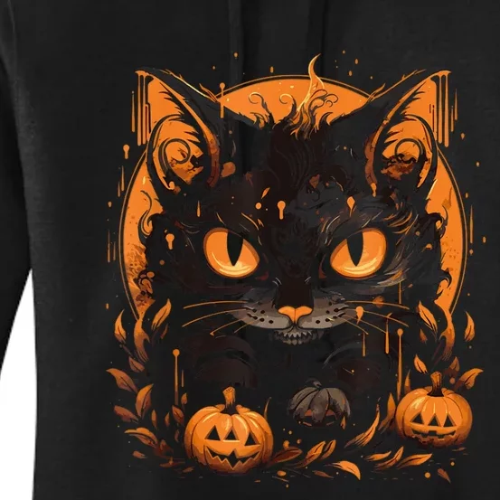 Retro Black Cat Halloween Pumpkin Costume For Women's Pullover Hoodie