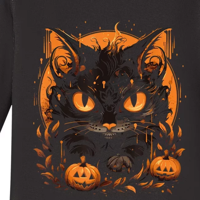 Retro Black Cat Halloween Pumpkin Costume For Baby Long Sleeve Bodysuit