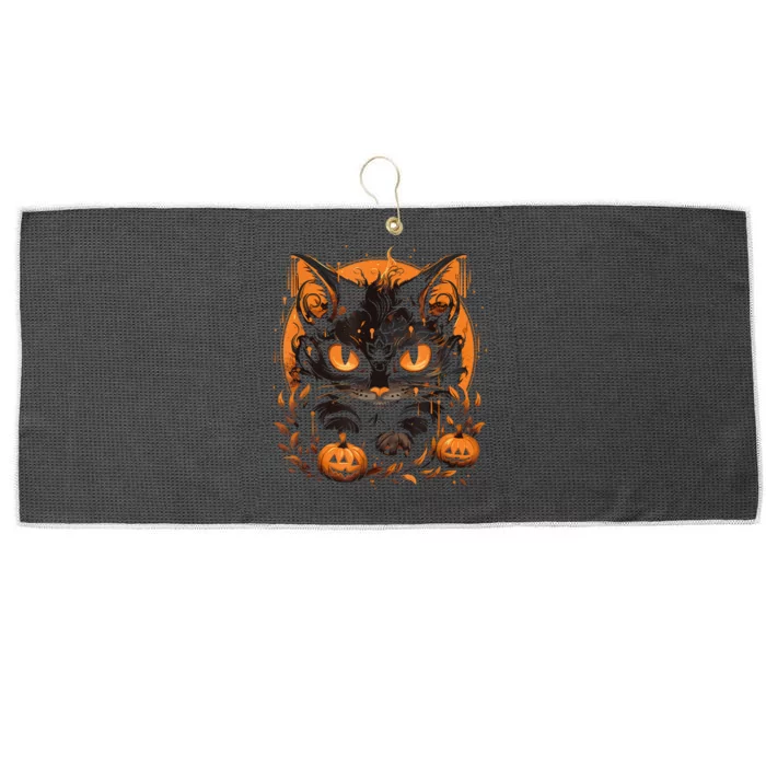 Retro Black Cat Halloween Pumpkin Costume For Large Microfiber Waffle Golf Towel