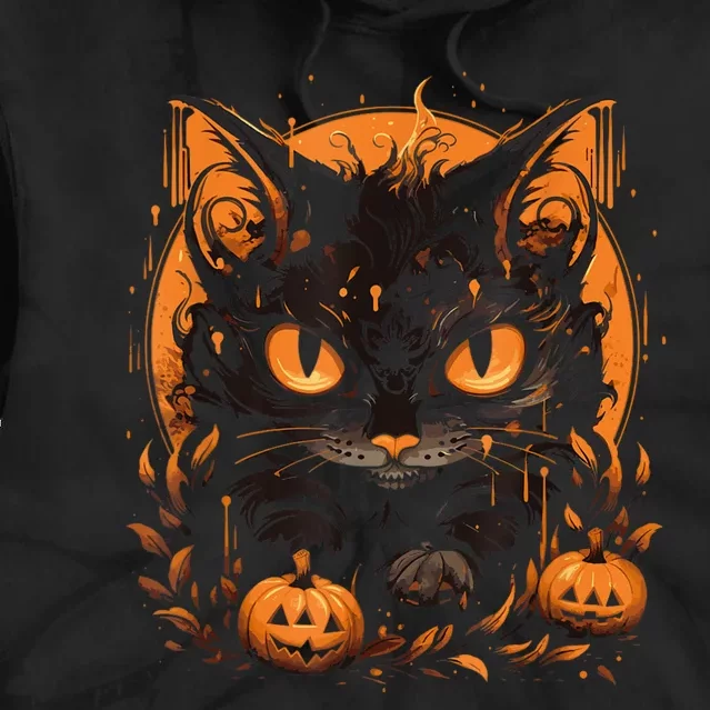 Retro Black Cat Halloween Pumpkin Costume For Tie Dye Hoodie