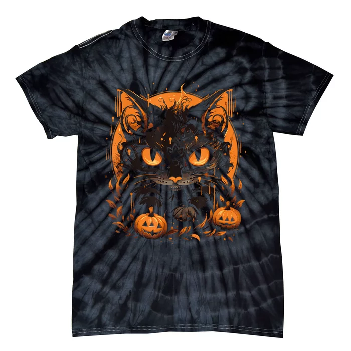 Retro Black Cat Halloween Pumpkin Costume For Tie-Dye T-Shirt