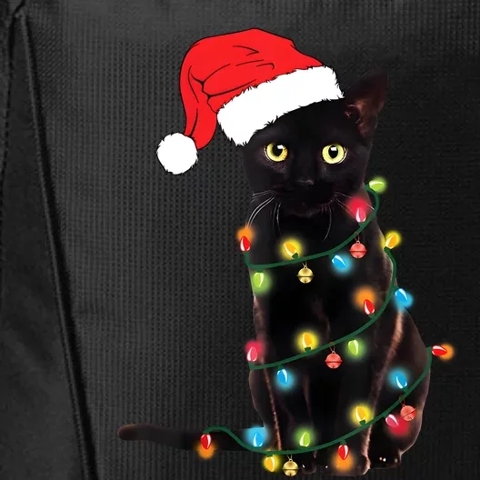 Retro Black Cat Christmas Light Funny Cat City Backpack