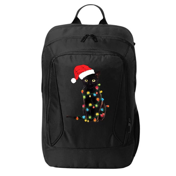 Retro Black Cat Christmas Light Funny Cat City Backpack