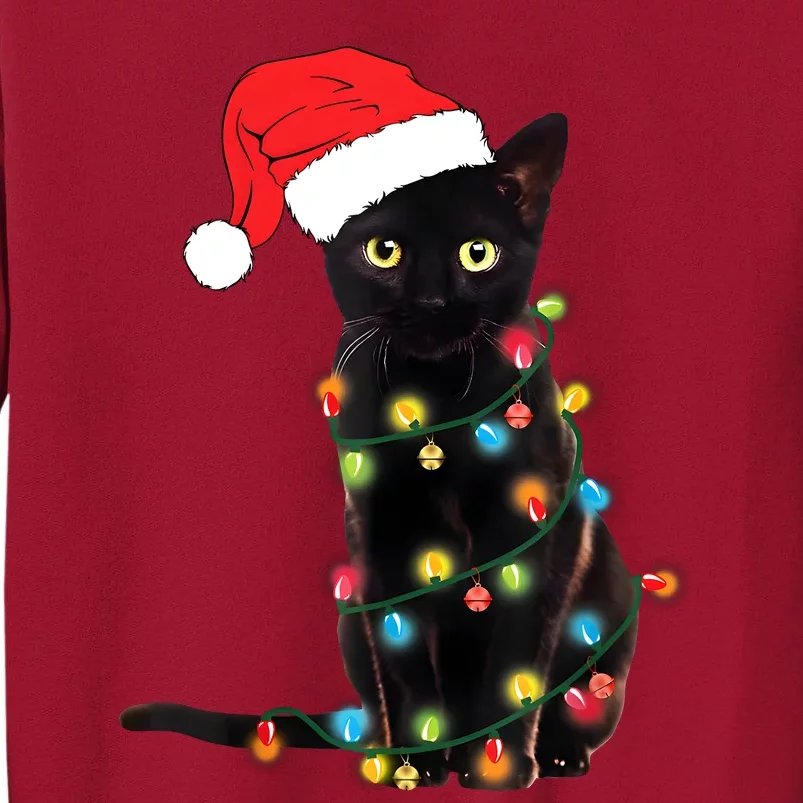 Retro Black Cat Christmas Light Funny Cat Tall Sweatshirt