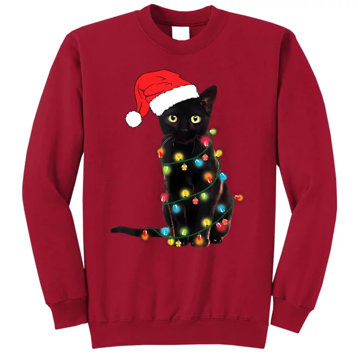 Retro Black Cat Christmas Light Funny Cat Tall Sweatshirt