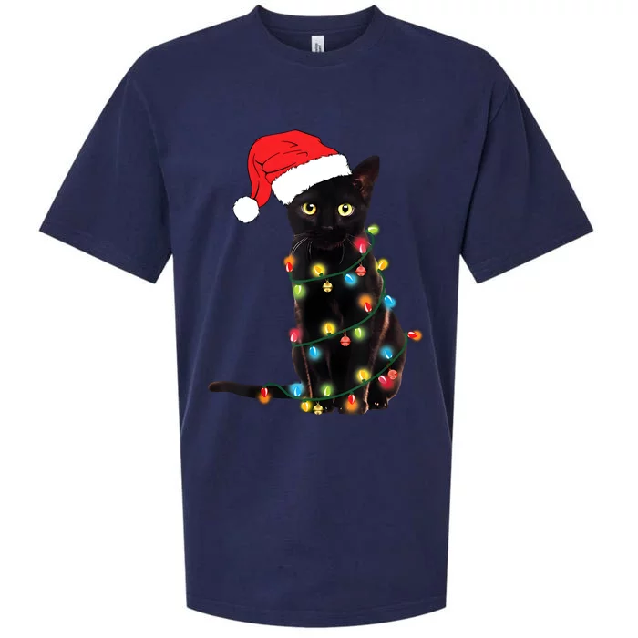 Retro Black Cat Christmas Light Funny Cat Sueded Cloud Jersey T-Shirt