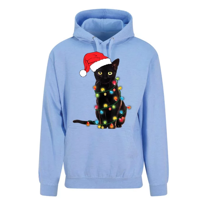 Retro Black Cat Christmas Light Funny Cat Unisex Surf Hoodie