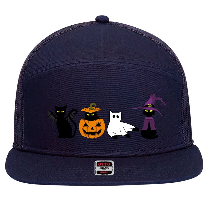 Retro Black Cat Halloween Pumpkin Costume 7 Panel Mesh Trucker Snapback Hat