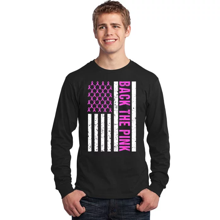 Ribbon Breast Cancer Awareness Flag Gift Tall Long Sleeve T-Shirt