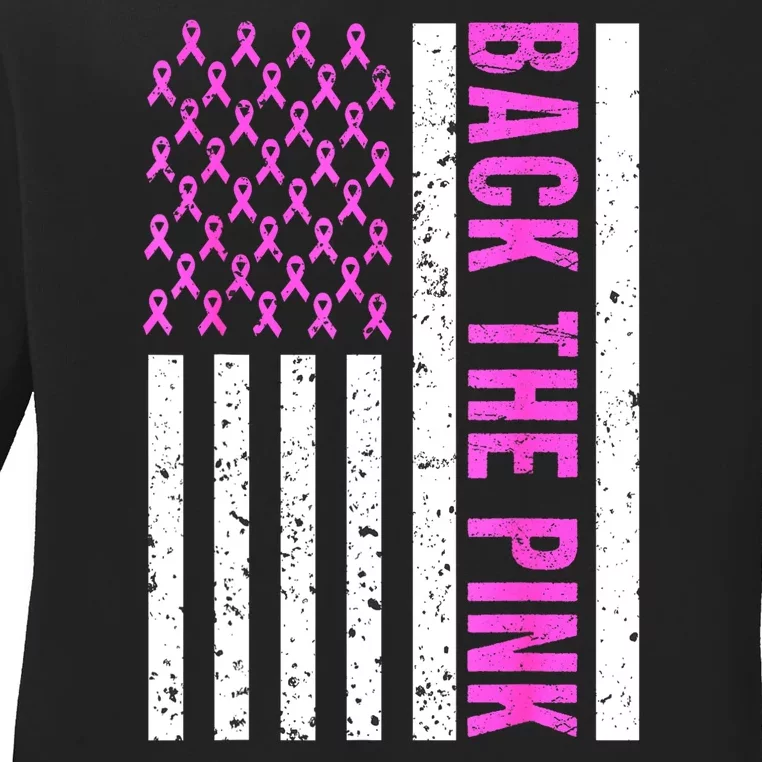 Ribbon Breast Cancer Awareness Flag Gift Ladies Long Sleeve Shirt