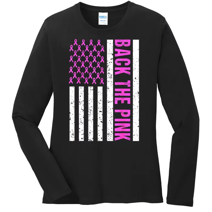 Ribbon Breast Cancer Awareness Flag Gift Ladies Long Sleeve Shirt