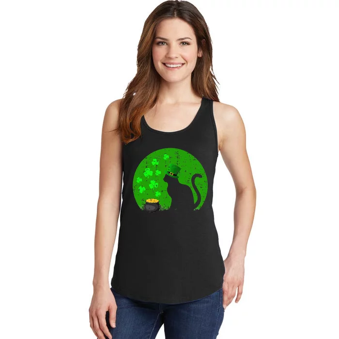 Retro Black Cat Leprechaun Hat Shamrock St Patrick Day Ladies Essential Tank