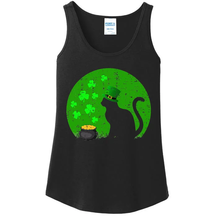 Retro Black Cat Leprechaun Hat Shamrock St Patrick Day Ladies Essential Tank