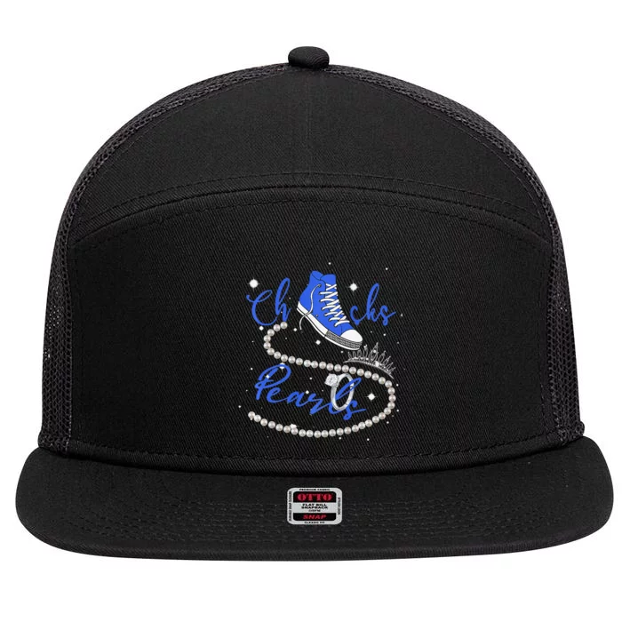 Royal Blue Chucks And Pearls Premium 7 Panel Mesh Trucker Snapback Hat