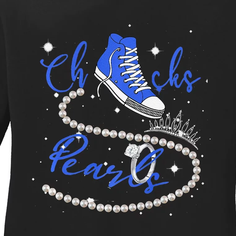 Royal Blue Chucks And Pearls Premium Ladies Long Sleeve Shirt