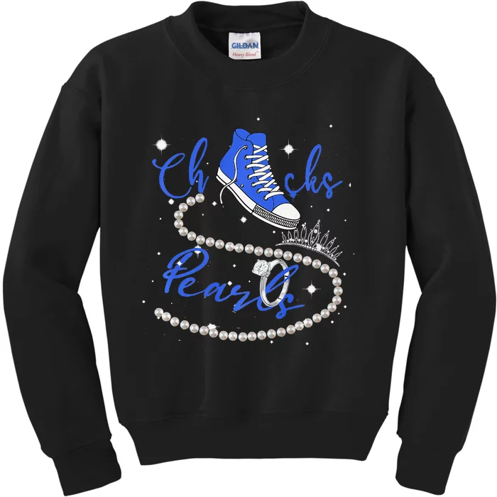 Royal Blue Chucks And Pearls Premium Kids Sweatshirt