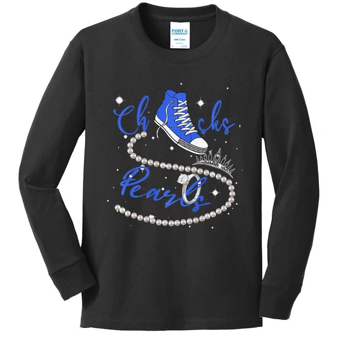 Royal Blue Chucks And Pearls Premium Kids Long Sleeve Shirt