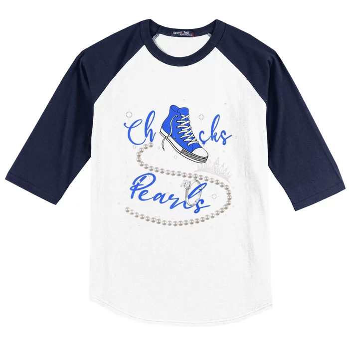 Royal Blue Chucks And Pearls Premium Baseball Sleeve Shirt