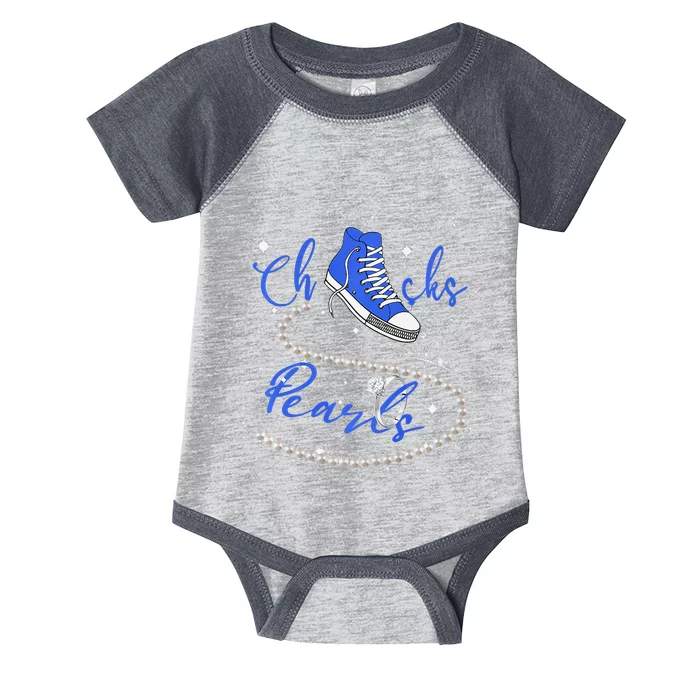 Royal Blue Chucks And Pearls Premium Infant Baby Jersey Bodysuit