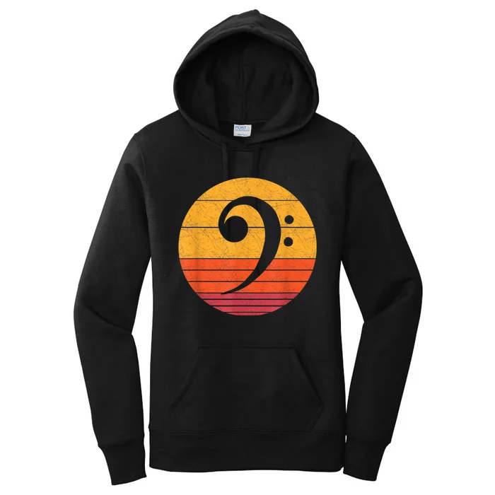 Retro Bass Clef Notes Musical Note Vintage Style Music Women's Pullover Hoodie