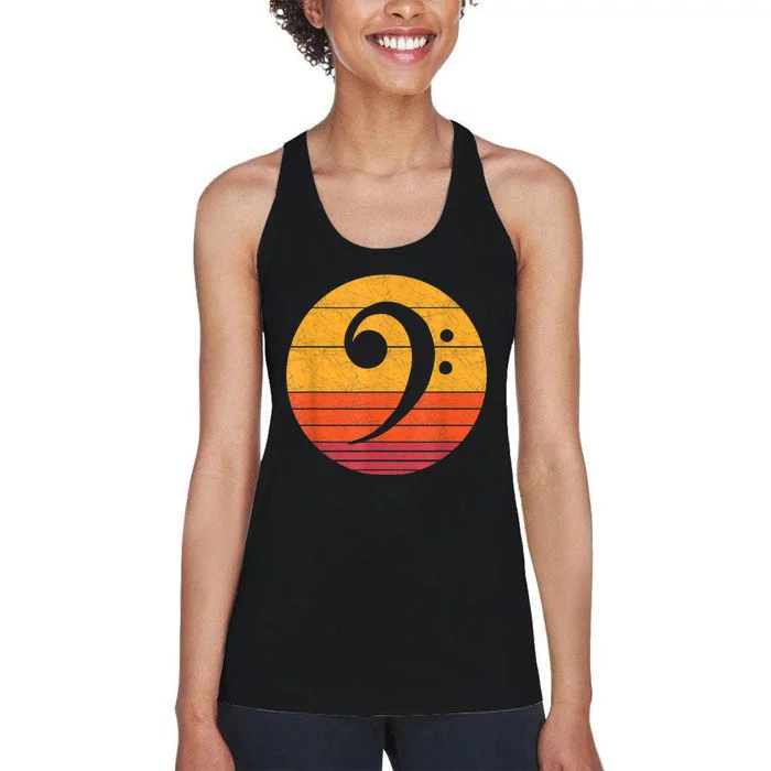 Retro Bass Clef Notes Musical Note Vintage Style Music Women's Racerback Tank