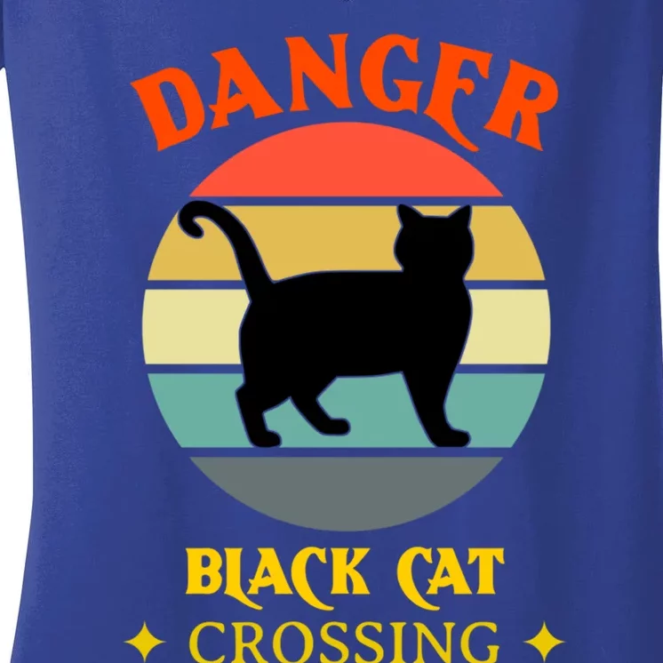 Retro Black Cat Danger Black Cat Crossing Superstition Meaningful Gift Women's V-Neck T-Shirt