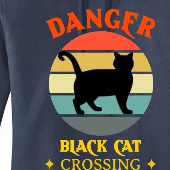 Retro Black Cat Danger Black Cat Crossing Superstition Meaningful Gift Women's Pullover Hoodie