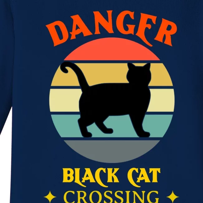 Retro Black Cat Danger Black Cat Crossing Superstition Meaningful Gift Baby Long Sleeve Bodysuit