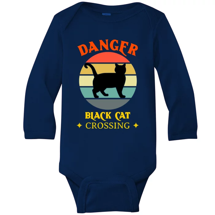 Retro Black Cat Danger Black Cat Crossing Superstition Meaningful Gift Baby Long Sleeve Bodysuit