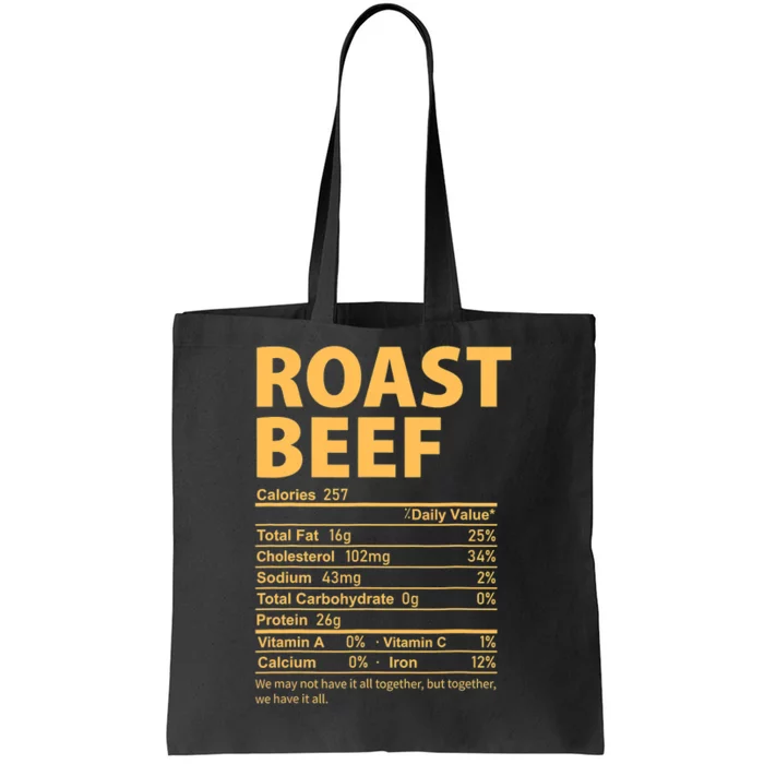 Roast Beef Costume Funny Thanksgiving Food Nutrition Facts Tote Bag