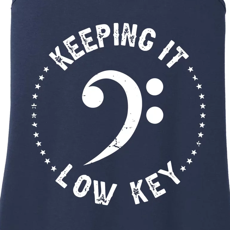 Retro Bass Clef Music Keeping It Low Key Musician Humor Ladies Essential Tank