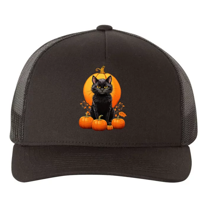 Retro Black Cat Halloween Pumpkin Costume Yupoong Adult 5-Panel Trucker Hat