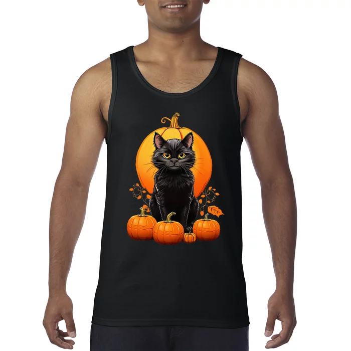 Retro Black Cat Halloween Pumpkin Costume Tank Top