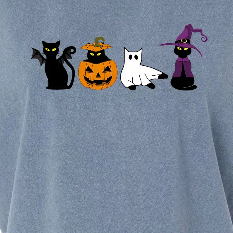 Retro Black Cat Halloween Pumpkin Costume Garment-Dyed Women's Muscle Tee