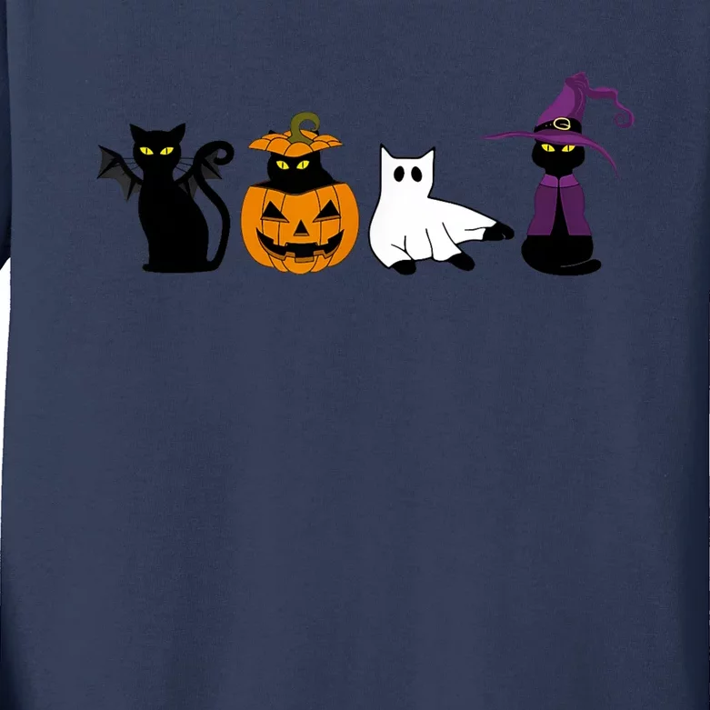 Retro Black Cat Halloween Pumpkin Costume Kids Long Sleeve Shirt