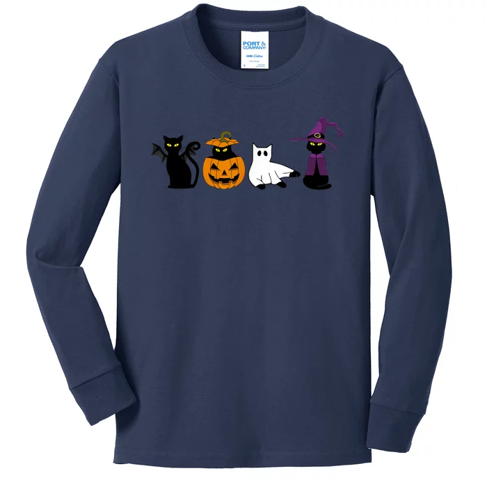 Retro Black Cat Halloween Pumpkin Costume Kids Long Sleeve Shirt