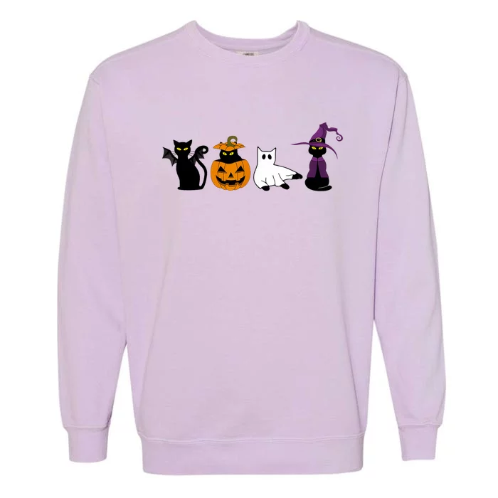 Retro Black Cat Halloween Pumpkin Costume Garment-Dyed Sweatshirt